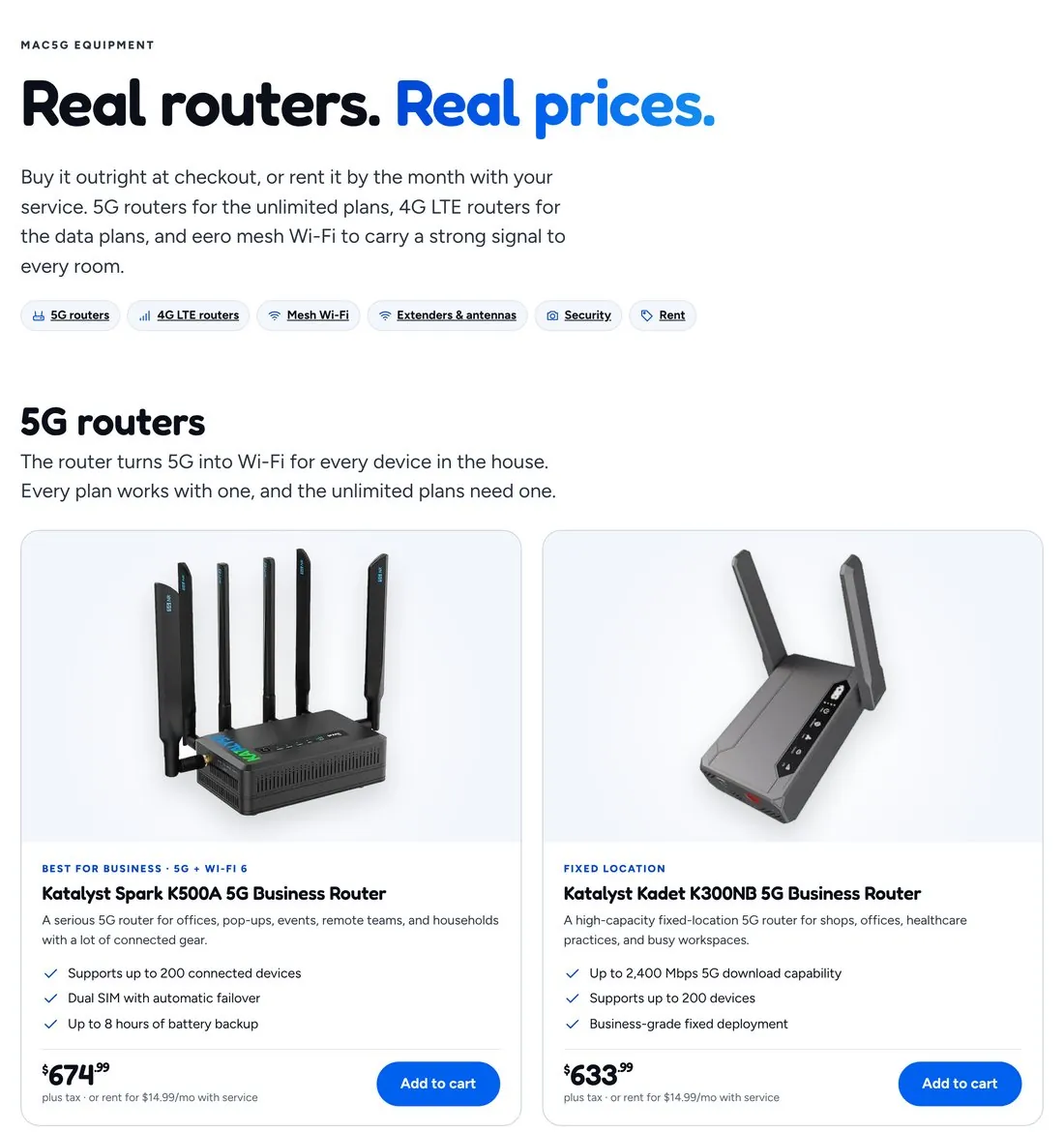 Mac5G equipment page