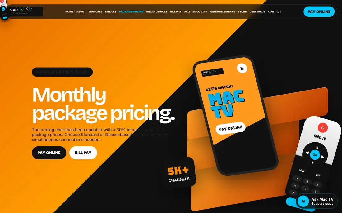 Mac Smart TV package pricing page