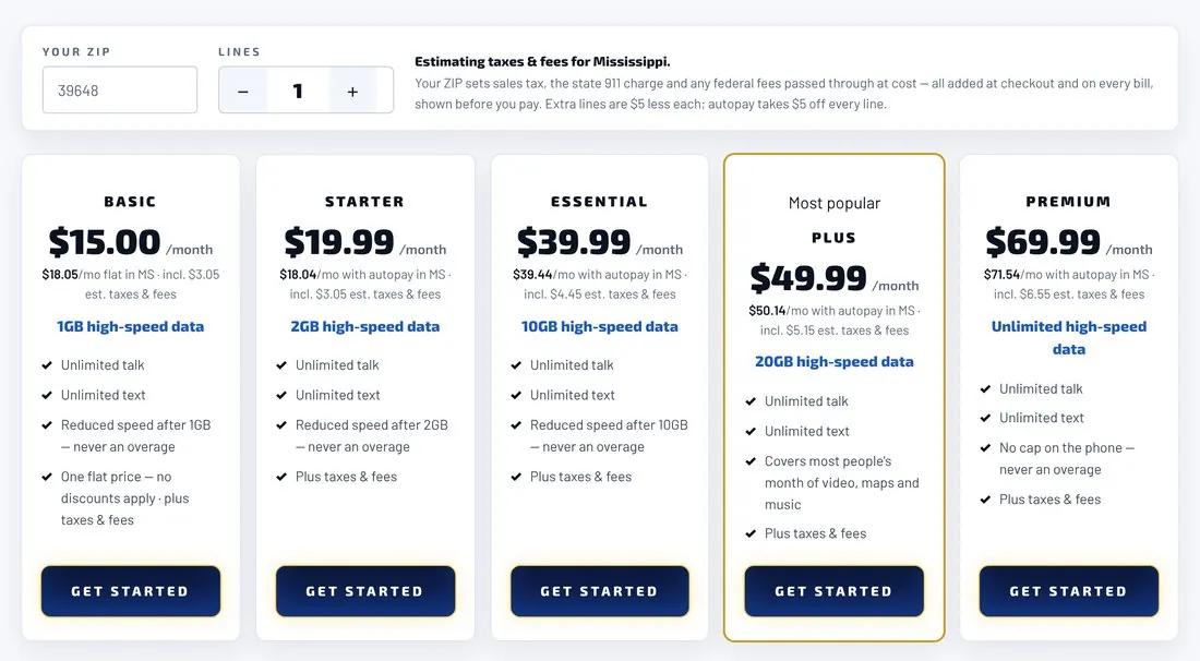 Mac Wireless plans page